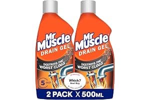 Mr Muscle Drain Unblocker Liquid (2 x 500ml), Sink & Drain Cleaner, Strong & Fast Acting Heavy Duty Drain Gel, Dissolves Clogs, Safe for All Pipes