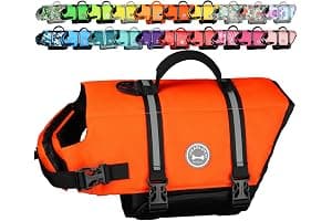 VIVAGLORY Rip Stop Dog Life Jacket, Buoyancy Aid with Handle, Buoyancy for Doggy, Dog Life Jacket for Swimming & Boating, S, Bright Orange