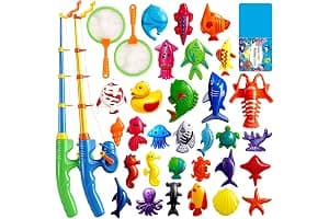 CozyBomB Magnetic Fishing Toys Game Set for Kids for Bath Time Pool Party with Pole Rod Net, Plastic Floating Fish - Toddler Education Teaching Christmas Birthday Gifts
