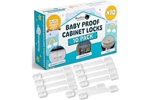 BooBoo Baby (10 PACK) Premium Child Locks For Kitchen Cupboards, Child Proof Cabinet Locks, Drawer Locks Baby Proofing Cabinets with No Drilling, Extra strong Adhesive + 4 Extra Stickers