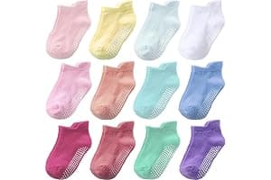 Aroveea Calcetines Antideslizantes Bebés y Niños Pequeños, 12 Pares Algodón Lindos de Tobillo, 6 Meses-7 Años