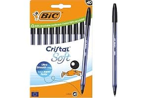 Bic Cristal Soft Ballpoint Pens – Smooth Easy-Glide Ink – Medium 1.2mm Tip – Comfortable Writing – Black – School & Office Supplies – Pack of 10