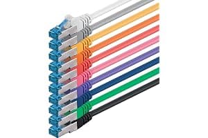 1m Cable de Red, Cable Ethernet y LAN SFTP PIMF Cat6a - transmite hasta 10 Gigabit por Segundo y es Adecuado para switches, routers, módems con Entrada RJ45, 10 colores - 10 piezas