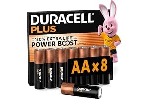 DURACELL Plus AA Batteries (8 Pack) – Alkaline Batteries 1.5V – Up to 150% Extra Life with POWER BOOST Actives– Reliability For Everyday Devices – 0% Plastic Packaging – 10-Year Storage - MN1500