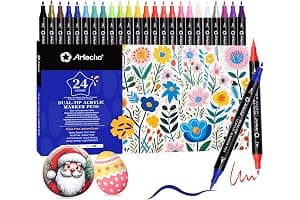 Artecho Lápices acrílicos de 24 colores, 0,5 – 5 mm, resistente al agua, doble punta (pincel y punta fina), con extremos dobles para pintura de roca, papel, madera, huevo, lienzo
