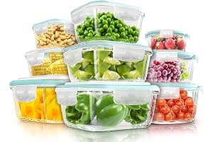 KICHLY - Recipientes De Vidrio Para Alimentos - Paquete De 9 Recipientes Herméticos Para Alimentos Con Tapas Transparentes - Aptos Para Lavavajillas Y Microondas, Sin BPA