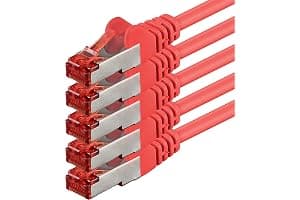 1aTTack - Cable de red SFTP PIMF con 2 conectores RJ45 de doble apantallamiento CAT 6 0 Rojo - 5 piezas 2m