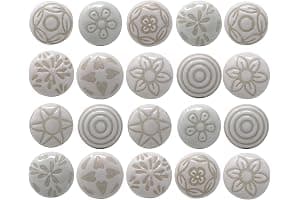 Ajuny Vintage Juego de 20 Pomos de Cerámica Blanca para Cómoda Cajón Armario Cocina Moderna Baño y Dormitorio Tiradores Decorativos Hechos a Mano