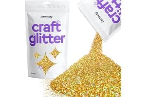 Hemway - Purpurina para manualidades, vasos, resina, epoxi, uñas, cera, álbumes de recortes, cristal, decoración de escuelas: dorado holográfico, gruesa (0,6 mm), 100 g