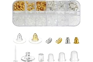 QEAS 600 Piezas Tuercas de Pendientes, 12 Estilos Metal Goma Plástico Cierres de Pendientes Forma de Bala Estilo de Mariposa, Tuercas Pendientes para Colgantes Manualidad Fabricación de Joyas