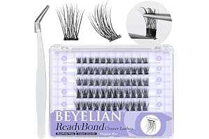 BEYELIAN Pestañas Postizas Self Adhesive, 72 Pcs D+ Curl DIY Press on Pestañas Individuales, Pestañas Adhesivas Reutilizables Cluster Lashes Pestañas Postizas (R06)