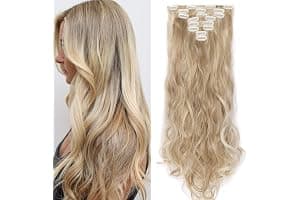 24"(60cm) SEGO Extensiones de Cabello Clip de Pelo Sintético Se Ve Natural 8 PCS [Sandy Rubio mezcla Blanqueador Rubio] Rizado Ondulado Largo Postizos Pelucas (140g)