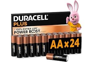 DURACELL Plus AA Batteries (24 Pack) – Alkaline Batteries 1.5V – Up to 150% Extra Life with POWER BOOST Actives– Reliability For Everyday Devices – 0% Plastic Packaging – 10-Year Storage - MN1500