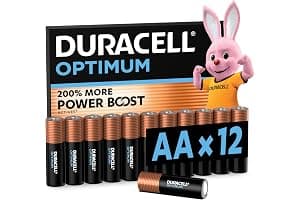 DURACELL Optimum AA Batteries (12 Pack) – Alkaline Batteries 1.5V – 200% More Power Boost Actives – Meets Demands Of Modern Devices – 100% Recyclable, 0% Plastic Packaging – MX1500