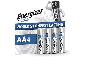 Energizer Ultimate Lithium AA Batteries (4 Pack) - World's Longest Lasting Double A Battery - Ideal For High Drain Devices - 100% Recyclable Plastic Free Packaging - 25 Year Shelf Life