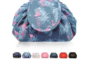 Lazy Drawstring Makeup Bags, Large Capacity Waterproof Travel Portable Cosmetic Bag Pouch Makeup Pouch Storage Organiser for Women Girl (Flamingo)