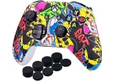 Yorha Impresión Caucho de Silicona Funda Skin Case Carcasas Piel para Xbox One S/X Mando Controller x 1 (Calavera comica) con Agarres para el Pulgar Thumb Grip Pro x 8