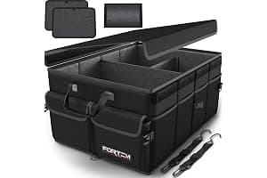FORTEM Car Boot Organiser, Collapsible Multi Compartment SUV Organizer, Foldable Storage for Car Accessories for Women Men, 600D Oxford, Non Slip Bottom, Securing Straps, Soft Cover (50L)