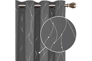Deconovo Grey Curtains, Dotted Line Foil Printed Thermal Insulated Blackout Curtains, Window Treatment Eyelet Curtains for Bedroom, 46 x 54 Inch(Width x Length), Grey, 2 Panels