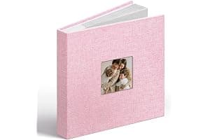 Vienrose Álbum de Fotos Lino 6x4 48 Fotos con Ventana en Portada, Bolsillos Ácido-Free, Álbum de Recuerdos con Espacios para Notas, Regalo para Bodas, Familia, Bebé, Aniversario (Rosa)