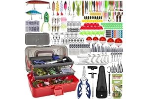 Juego de accesorios de pesca de 460 piezas con caja de cebo, juego de señuelos de pesca y juego de herramientas con clips de labios, removedor de ganchos, intermitentes de cuchara, spinner, jigs