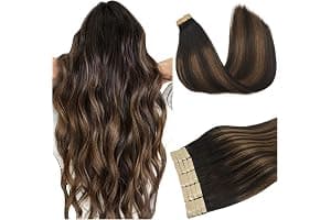 DOORES Tape in Hair Extensions Human Hair, Balayage Dark Brown to Chestnut Brown 50g 20pcs 18 Inch, Human Hair Extensions Natural Remy Straight Skin Weft