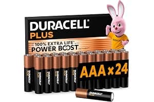 DURACELL Plus AAA Batteries (24 Pack) – Alkaline Batteries 1.5V – Up to 100% Extra Life with POWER BOOST Actives– Reliability For Everyday Devices – 0% Plastic Packaging – 10-Year Storage-MN2400