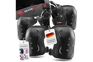 SKATEWIZ Protecciones Patines Set - Para Niño, Niña, Adolescentes y Adultos [6 piezas] con Rodilleras y Coderas Muñequeras - Protecciones Patines Niño