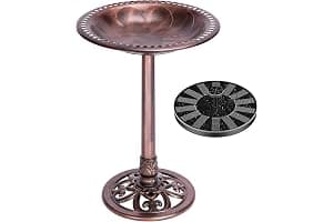 VIVOHOME Bebedero-Comedero para Pájaros para Jardín 71 cm de Altura con Fuente Solar Gran Bol de Agua en Resina de Pie Estilo Tradicional