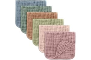 Comfy Cubs Muslin Burp Cloths 50 x 25 cm, Pack of 6 - Large 6-Layer Ultra-Absorbent 100% Cotton for Babies Drool & Messes - Safe & Gentle Baby Burp Cloth Set for Boys & Girls - Multi