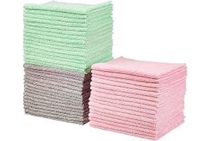 Amazon Basics - microfibra paño de limpieza, paquete de 48, 16L x 12W centímetros, Verde/Gris/Rosa