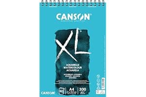 Canson XL, Papel de acuarela, Prensado en frío, 300g, Espiralados sobre el lado corto, A4-21x29,7cm, Blanco, 30 Hojas