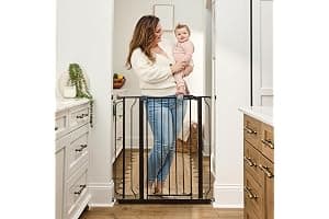 Regalo Easy Step Walk Thru Baby Safety Gate with Included Extension Kit (104 cm, Black)