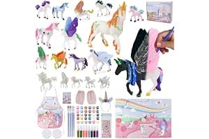 BONNYCO Unicornios para Niñas Figuras para Pintar Kit con 18 Unicornios. Set Manualidades Niñas, Juguetes con Brillo en la Oscuridad 3 4 5 6 7 8 9 10 Años. Regalos Niños en Cumpleaños y Navidad