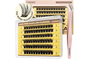 LASHVIEW Self Adhesive Lashes Clusters Eyelashes, 5+ Days Wear Press-on Lashes 10-16mm Individual Lash Extension Kit with Tweezers, No Glue Needed Natural DIY Kit (ZNF23)
