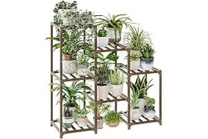 Bamworld Soportes para plantas de interior, estante escalonado de madera para plantas al aire libre para múltiples plantas,3 neumáticos,7 escalera, soporte para plantas,mesa para ventana,jardín,balcón