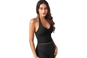 YEOREO Women's Halter Crop Top V Neck Workout Going Out Tank Top Hazel Padded Sleeveless Backless Trendy Summer Camisole