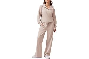 PINSPARK 2 Piece Sets for Women 2024 Fall Outfits Sweatsuit Oversized Sweatshirt Wide Leg Sweatpants Matching Set Tracksuit