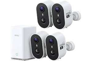 aosu Wireless Indoor/Outdoor Security Camera Kit with aosuBase Local Storage, 2K with 6X Zoom, 4-View Live, Cross-Camera Person Timeline, PIR + AI Human Detection, Color Night Vision, 4-Cam-Kit