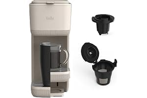 BELLA Single Serve Coffee Maker, K Cup & Coffee Ground Compatible with Removable, Adjustable Drip Tray, Auto Shutoff & Reusable Dishwasher Safe Accessories, Brews 6oz to 14oz, 1000 Watt, Oatmilk