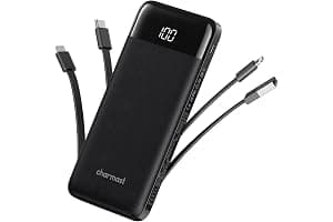 charmast Portable Charger with Built in Cables, Power Bank with Cords Wires, Slim 10000mAh Travel Battery Pack 6 Outputs 3 Inputs 3A Fast Charging for Samsung Google Pixel LG Moto iPhone iPad
