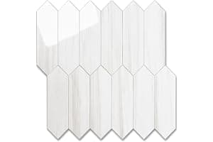 Vamos Tile Glossy Dolomite White Backsplash Tile Peel and Stick, 12.8 x 12.8 Inch 10 Sheets Long Hexagon PVC Self Adhesive Mosaic Wall Tiles Stick on Backsplash for Kitchen and Bathroom
