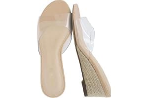CUSHIONAIRE Brit Dress Wedge Sandals for Women, Clear Slip-On Espadrille Heels with Soft Memory Foam Comfort