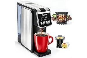 Horavie Single Serve Coffee Maker with Built-in Grinder, Fast Brew 6-16oz Single Cup for Whole Beans, Grounds, K Pod, Grind and Brew Coffee Maker with 47oz Water Tank, Descaling Alert, Black