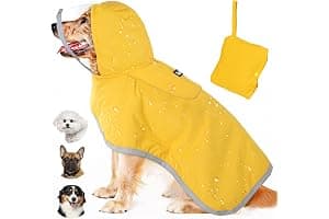 Lukovee Dog Raincoat, Adjustable Dog Rain Jacket with Clear Hooded Double Layer for Large Medium Small Dogs Puppies, Waterproof Rain Coat Poncho with Reflective Storage Pocket & Rim (Yellow,M)