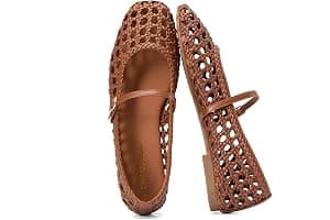 DREAM PAIRS Woven Ballet Mary Jane Flats for Women Dressy Comfortable Square Toe Ballerina Flats with Adjustable Buckle Strap for Work Casual Travel Daily