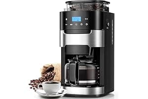 10-Cup Drip Coffee Maker with Built-in Grinder, Programmable Grind & Brew, 220g Bean Hopper, Adjustable Grind Size & Coffee Strength, Descaling Alert, 24H Timer, 2H Keep Warm, LED Touchscreen