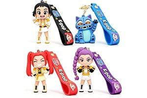 Duende 4 Pack Demon Hunters Keychain Set，Cute Doll Figurine Collectible，Demon Hunters Merch for Fans, Bag Charm & Toys Gift