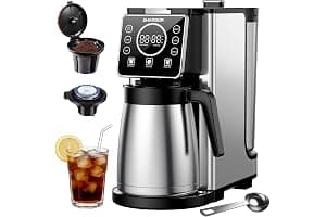 SHARDOR Programmable 5 Cup Drip Coffee Maker, Single Serve Hot & Iced Coffee Machine for K Cup & Grounds, 95oz Removable Reservoir, 6–24oz Brew Size, Strong Brew, Stainless Steel Thermal Carafe, Black