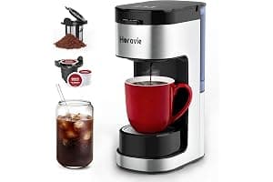 Horavie Single Serve Coffee Maker, Hot and Iced Coffee Maker for K Cup and Ground, 6 to 14 Oz Brew Sizes Single Cup Coffee Maker with Descaling Alert, Ideal for Home, Travel, RV and Dorm,Black